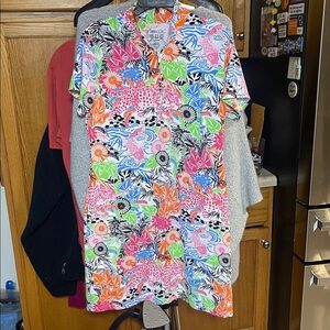 IBKUL UPF 50+ Dress Multi color Flower Fish 3/4 Zip Large